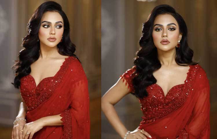 লাল শাড়িতে অপরূপ নায়িকা।