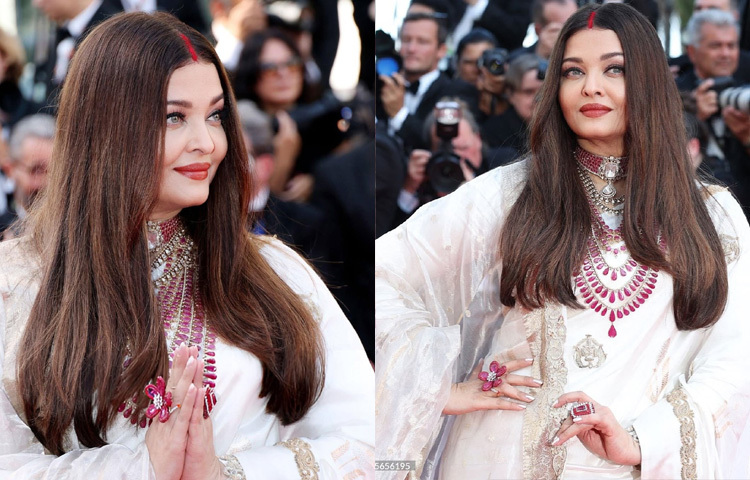 ঐশ্বরিয়ার গলায় ছিল ৫০০ ক্যারেটের মোজাম্বিক চুনি (রুবি) দিয়ে তৈরি একটি বিরল নেকলেস। সঙ্গে বড় হিরে বসানো গহনা এবং হাতে চুনির আংটি। এই গয়নাগুলোই এখন আলোচনার কেন্দ্রে।