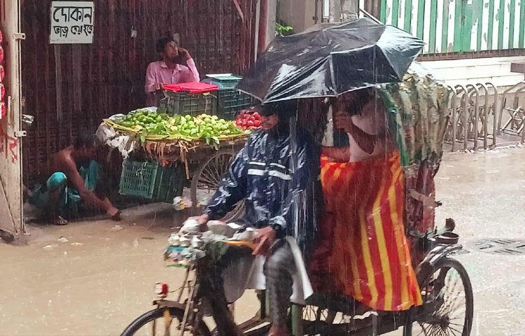 ১ আগস্ট রাজধানীর মৌচাক, মালিবাগ, মগবাজার ওয়ারলেস মোড় ঘুরে দেখা গেছে, বৃষ্টিতে চলাচলে বিঘ্ন ঘটছে রিকশাচালকদের। ঝিরিঝিরি বৃষ্টিতে ভিজে ভিজে যাত্রী টানছেন তারা।