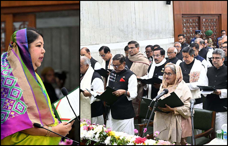 শপথ নিয়েছেন দ্বাদশ জাতীয় সংসদে নির্বাচিত আওয়ামী লীগের এমপিরা। আজ সকাল ১০টায় শপথের এই আনুষ্ঠানিকতা শুরু হয়। অন্যান্য কার্যক্রম শেষে শপথ পাঠ করেন তারা। নবনির্বাচিত সংসদ সদস্যদের শপথ পড়ান একাদশ সংসদের স্পিকার ড. শিরীন শারমিন চৌধুরী। ছবি: পিআইডি