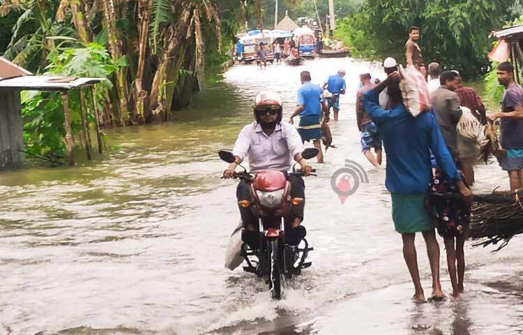 পানিতে নিমজ্জিত রাস্তাঘাট। ছবি: ফজলুল করিম ফারাজী