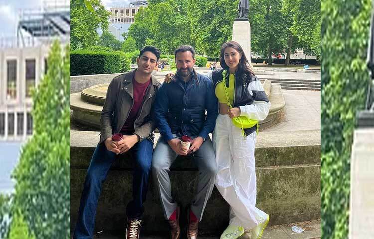 বাবা সাইফ আলী খানের সঙ্গে একই ফ্রেমে সারা আর ইব্রাহিম। ছবি: ইনস্টাগ্রাম