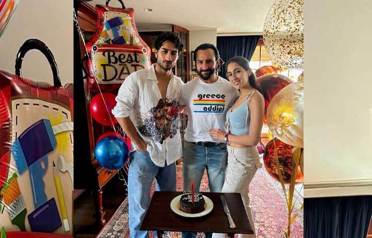 সাইফ আলী খানের জন্মদিনে কেক কেটেছেন তার প্রথমপক্ষের দুই সন্তান সারা ও ইব্রাহিম। ছবি: ইনস্টাগ্রাম