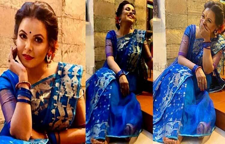 অভিনেতা চঞ্চল চৌধুরীর সঙ্গে জুটি বেঁধে ‘সর্বতো মঙ্গল রাঁধে’ গানে পারফর্ম করেন তিনি। ওই গানের শুটিংয়ে নীল রঙের একটি জামদানি শাড়ি পরেছিলেন শাওন।