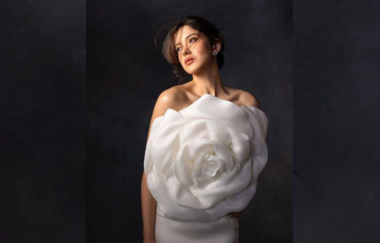 সাদা গোলাপের ডিজাইন করা পোশাকে লাস্যময়ী রূপে ধরা দিয়েছেন শানায়া। ছবি: ইনস্টাগ্রাম