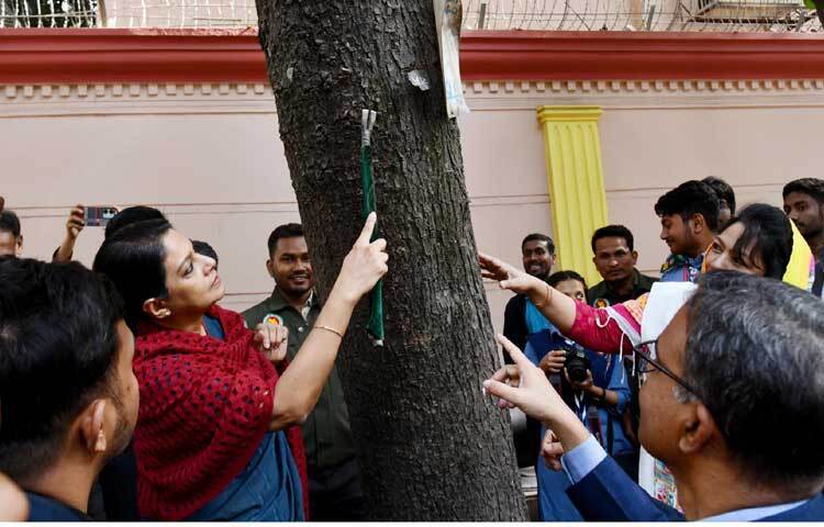 ঢাকার ধানমন্ডিতে গাছ সুরক্ষা (পেরেক অপসারণ) কর্মসূচি উদ্বোধন করেন পরিবেশ, বন ও জলবায়ু পরিবর্তন উপদেষ্টা সৈয়দা রিজওয়ানা হাসান। ছবি: পিআইডি
