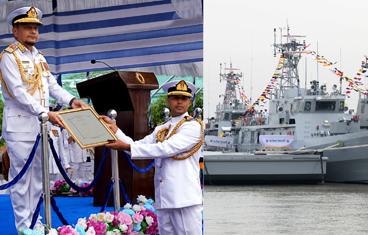 নৌবাহিনী প্রধান অ্যাডমিরাল এম নাজমুল হাসান আজ খুলনা নেভাল বার্থে বাংলাদেশ নৌবাহিনীতে নব সংযোজিত ‘বানৌজা বিশখালী’র কমিশনিং ফরমান অধিনায়কের হাতে আনুষ্ঠানিকভাবে হস্তান্তর করেন। ছবি: আইএসপিআর