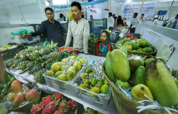 দেশি-বিদেশি বাহারি ফলের পসরা নিয়ে বসেছে শতাধিক স্টল।