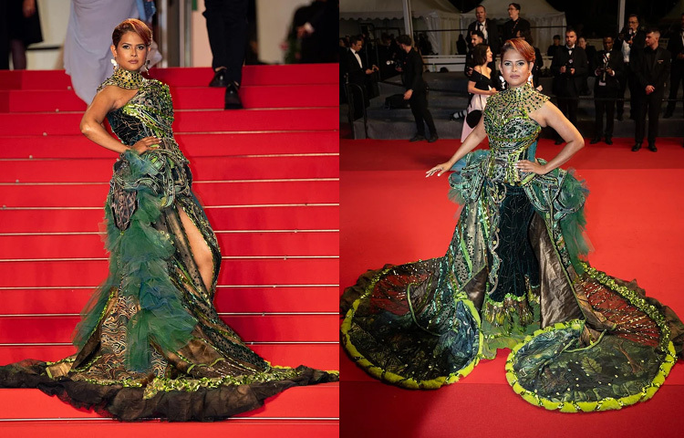 সবুজ রঙের এই ফিউশন স্টাইলের গাউনে প্রিয়তি যেন হয়ে উঠেছিলেন আইরিশ সংস্কৃতির প্রতীক। সাসটেইনেবল উপাদানে তৈরি এই পরিবেশবান্ধব পোশাকটির নকশা অনুপ্রাণিত আইরিশ পুরাণ বা মিথলজি থেকে, যা ডিজাইনার উপস্থাপন করেছেন আধুনিকতার ছোঁয়ায়। গাউনটির বিস্তৃত ঘের এবং মাটিতে ছুঁয়ে যাওয়া ট্রেন লুকে এনেছে রাজকীয়তা ও জাঁকজমক। এ লুকের সঙ্গে প্রিয়তির নুড মেকআপ ছিল একদম মানানসই নির্ভার ও পরিশীলিত। আর কানে ঝুলছিল একজোড়া প্রজাপতির মতো হালকা নান্দনিক দুল, যা পুরো সাজে এনে দিয়েছে এক পরিপূর্ণতা।