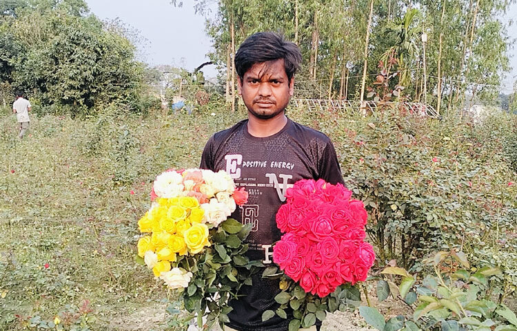 মালিকসহ পরিচর্যাকারীরা গাছের পরিচর্যার পাশাপাশি বিক্রির জন্য গোলাপ ও গাঁদা ফুল তুলছেন।