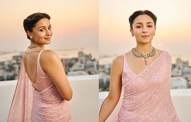 বিশেষ করে নজর কেড়েছে নায়িকার প্লাঞ্জিং নেকলাইনের স্লিভলেস ব্লাউজ।