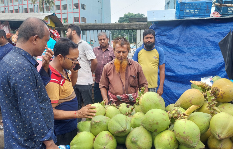 সাধারণ মানুষ এখন ডাব কিনতে সাহস পাচ্ছে না। প্রাকৃতিক পানীয় হিসেবে তো বটেই, রোগীর পথ্য হিসেবেও ডাবের বেশ কদর রয়েছে। ছবি: শাওন খান