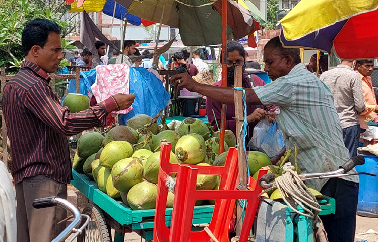 সবচেয়ে বেশি দামে ডাব বিক্রি হচ্ছে বিভিন্ন হাসপাতালের পাশের দোকানগুলোতে। ছবি: শাওন খান