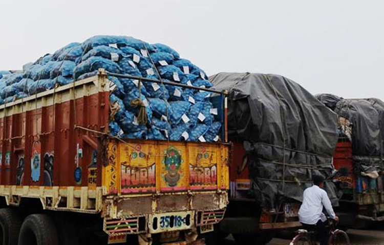 বেনাপোল স্থলবন্দর দিয়ে গত দুদিনে ভারত থেকে ৪০০ মেট্রিক টন আলু আমদানি হয়েছে। ছবি: মো. জামাল হোসেন