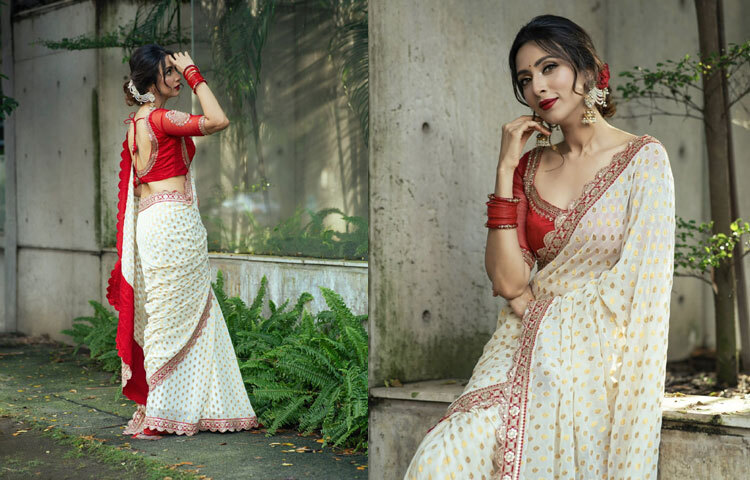 ছবিগুলোর ক্যাপশনে মিম নিজেই লিখেছেন, ‘পূজা লুক’।