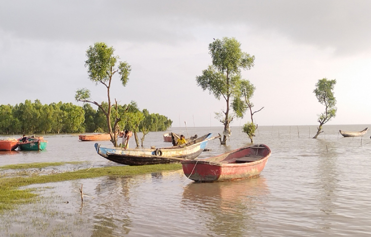 দূর থেকে দেখা যায় প্রায় পাহাড়সম বাঁধ। উভয় পাশে শুধু পাহাড় আর পাহাড়। বাঁধের ধারে অপেক্ষমাণ সারি সারি ডিঙি নৌকো আর ইঞ্জিনচালিত বোট। ১১ বর্গকিলোমিটার আয়তনের লেক কেবল সুভা ছড়ায়। ছবি: এম মাঈন উদ্দিন