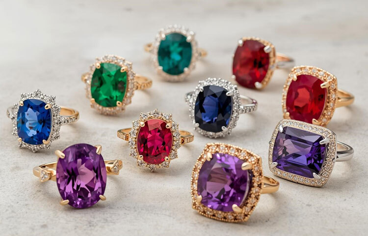 রঙিন রত্নের আংটি: রুবি, এমেরাল্ড বা স্যাফায়ার-এই রঙিন রত্নগুলো এখন শুধু অলঙ্কার নয়, একেকটা চরিত্রের প্রতিচ্ছবি। রঙের ছোঁয়ায় তৈরি আংটি হতে পারে একদম আপনার ব্যক্তিত্বের প্রতিফলন। সোশ্যাল মিডিয়াতেও এখন এই রত্নখচিত আংটিই ট্রেন্ডে।