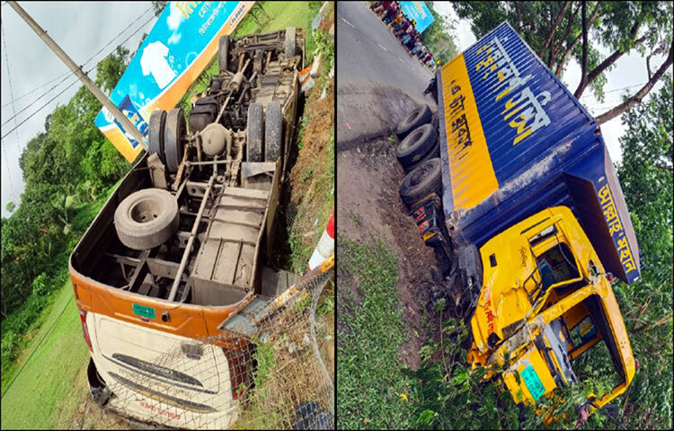 কক্সবাজারের রামুতে সড়ক দুর্ঘটনায় বাবা-ছেলেসহ তিনজন নিহত হয়েছেন। ছবি: সায়ীদ আলমগীর