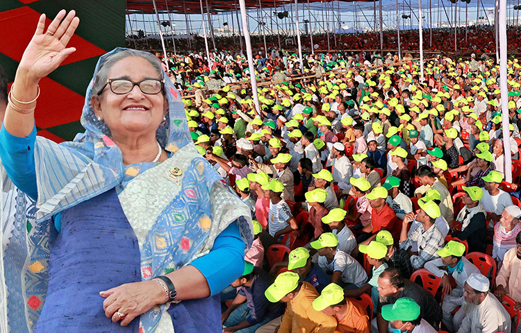 প্রধানমন্ত্রী শেখ হাসিনা বলেছেন, আমাদের লক্ষ্য হচ্ছে দেশের মানুষের উন্নয়ন। মানুষ আরও ভালোভাবে চলতে পারবে, থাকতে পারবে। আজ বিকেলে কক্সবাজারের মহেশখালীর টাউনশিপ মাঠে আওয়ামী লীগ আয়োজিত জনসভায় তিনি এ কথা বলেন। ছবি: ইয়াসিন কবির জয়