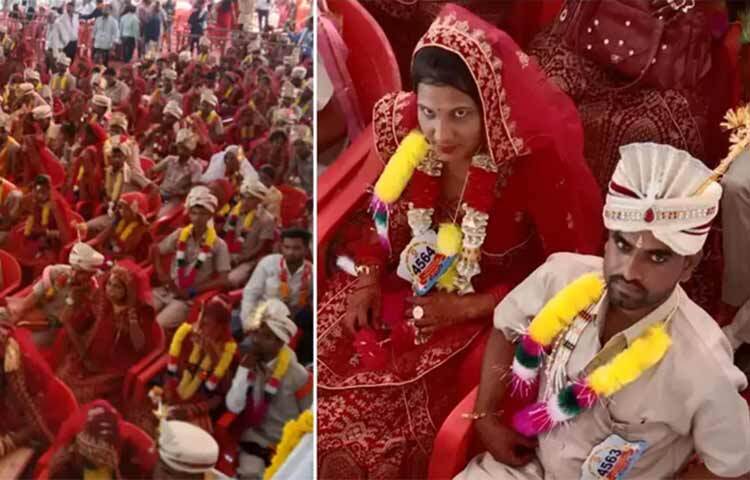 এক অনুষ্ঠানে ৪ হাজার ২৮৬ জনের, অর্থাৎ ২ হাজার ১৪৩ জুটির বিয়ের আয়োজন করে বিশ্বরেকর্ড গড়লো ভারত। গত ২৬ মে রাজস্থানের বারান এলাকায় অনুষ্ঠিত হয়েছে এই গণবিয়ে। এদিন ১২ ঘণ্টা ও ২৪ ঘণ্টার ব্যবধানে সর্বোচ্চ বিয়ের নতুন দুটি বিশ্বরেকর্ড গড়েছেন অংশগ্রহণকারীরা। এর আগে, ২০১৩ সালে ইয়েমেনে ৯৬৩ জুটির বিয়ে ছিল ২৪ ঘণ্টায় সর্বোচ্চ বিয়ের রেকর্ড। ছবি: সংগৃহীত