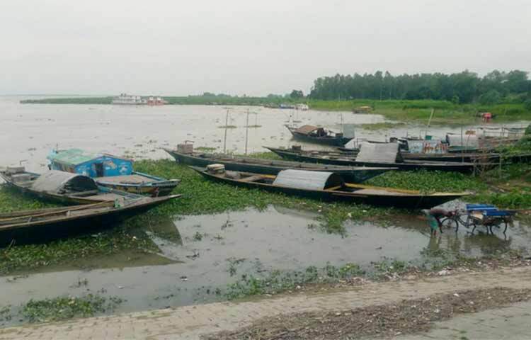 বগুড়ার সারিয়াকান্দিতে বাড়ছে যমুনার পানি। প্রায় এক সপ্তাহ ধরে এ পানিবৃদ্ধি অব্যাহত রয়েছে। এতে বন্যার আশঙ্কায় আতঙ্কে দিন কাটছে চরাঞ্চলের হাজারো পরিবারের। ছবি: জাগো নিউজ