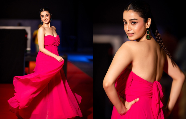 স্ট্র্যাপলেস হটপিংক লং গাউনে আবেদন ছড়াচ্ছেন লাস্যময়ী এই নায়িকা।