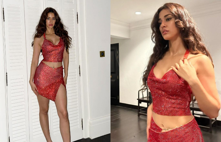 গ্লিটারি রেড কো-অর্ড সেটে যেন আলো ছড়িয়েছেন অভিনেত্রী দিশা পাটানি। ছবি: ইনস্টাগ্রাম