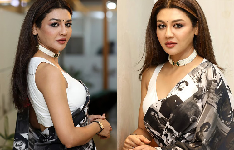 স্লিভলেস সাদা ব্লাউজের সঙ্গে সাদাকালো শাড়িতে অপরূপ অভিনেত্রী জয়া আহসান।