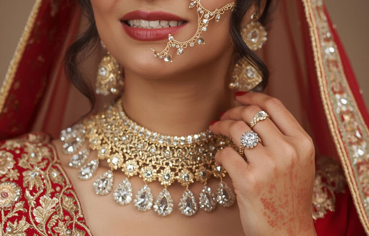 মোইসনাইট ব্যান্ড: হিরার মতোই ঝলমলে, তবে দামে অনেক সাশ্রয়ী। পরিবেশবান্ধব ও টেকসই এই পাথর এখন নববধূদের প্রিয় বিকল্প। যারা চান গ্ল্যামার আর সরলতার নিখুঁত মিশেল, তাদের জন্য এটি আদর্শ পছন্দ।