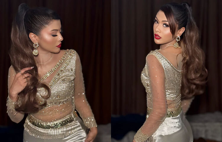 ছোট ছোট ক্রিস্টাল স্টোনের এমব্রয়ডারি লুকটিকে আরও বেশি চমক দেয়।