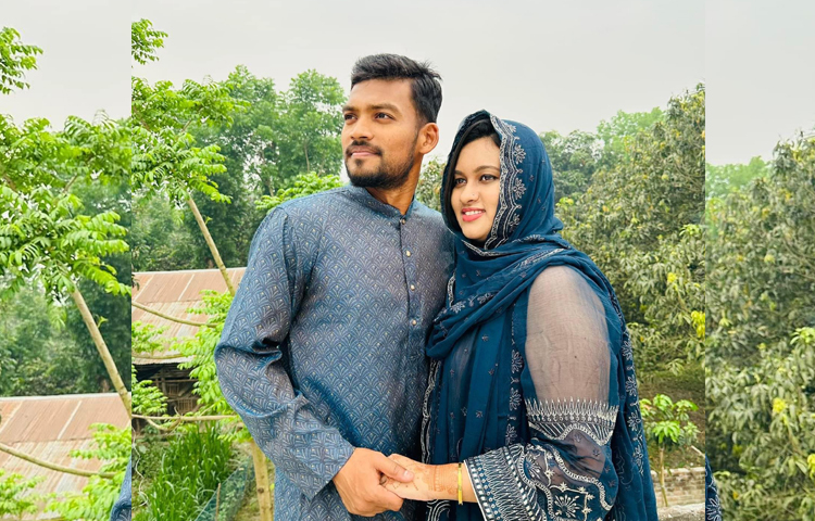 স্ত্রীর সঙ্গে ছবি দিয়ে ‘ঈদ মোবারক’ জানিয়েছেন জাতীয় দলের তিন ফরম্যাটের অধিনায়ক নাজমুল হোসেন শান্ত। ছবি: ফেসবুক