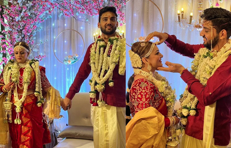 দীর্ঘদিনের প্রেমিক রুদ্রইয়াশ যোশিকে বিয়ে করেছেন হিন্দি ধারাবাহিকের অভিনেত্রী নেহালক্ষ্মী আইয়ার। ২৬ ফেব্রুয়ারি মুম্বাইয়ে জাঁকজমক এক আয়োজনে তার বিয়ের আনুষ্ঠানিকতা সম্পূর্ণ হয় ছবি: ইনস্টাগ্রাম