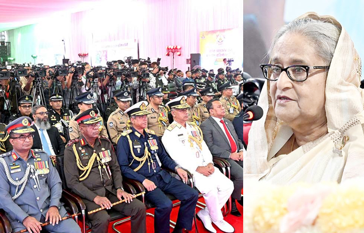 র‌্যাবের ওপর যুক্তরাষ্ট্রের নিষেধাজ্ঞায় ঘাবড়ানোর কিছু নেই বলে জানিয়েছেন প্রধানমন্ত্রী শেখ হাসিনা। আজ পুলিশের এলিট ফোর্স র‌্যাবের ১৯তম প্রতিষ্ঠাবার্ষিকীর অনুষ্ঠানে যোগ দিয়ে বাহিনীর সদস্যদের উদ্দেশ্যে প্রধানমন্ত্রী এ কথা বলেন। ছবি: পিআইডি