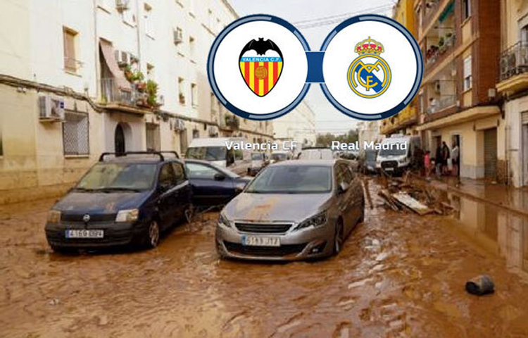 শনিবার ভ্যালেন্সিয়ার মাঠে গিয়ে স্প্যানিশ লা লিগার ম্যাচ খেলার কথা ছিল রিয়াল মাদ্রিদের। তবে স্পেনজুড়ে ভয়াবহ বন্যায় এবং প্রচুর মানুষের মৃত্যুর কারণে শনিবারের ম্যাচটি স্থগিত রাখার ঘোষণা দেয়া হয়েছে। ছবি: সংগৃহীত