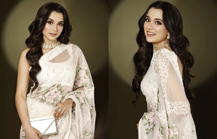 স্লিভলেস ব্লাউজ আর ফ্লোরাল শাড়ির তান্ডব লুকে অপরূপ অভিনেত্রী।