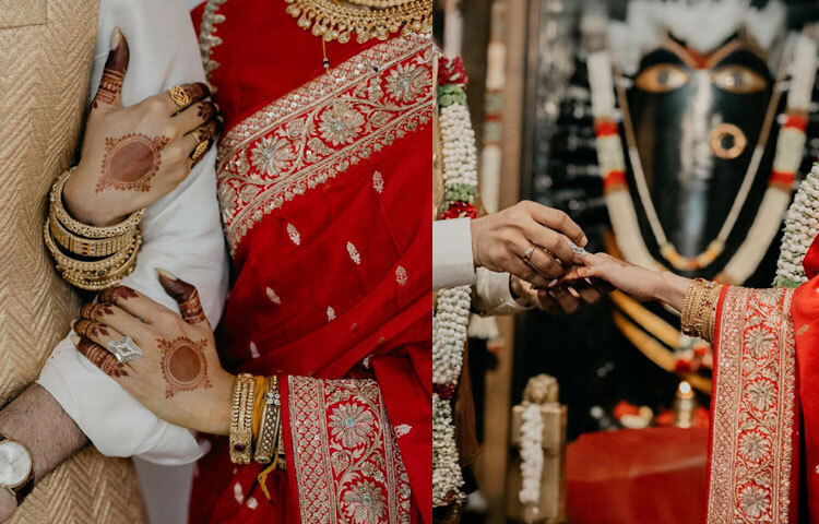 বিয়েতে সামান্থা লাল শাড়ি পরেছিলেন।