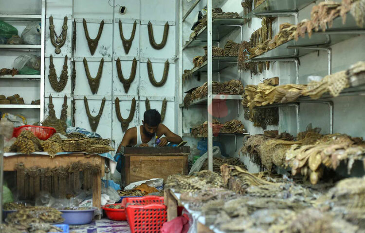 তৈরি করা গয়না সাজিয়ে রাখা হয়েছে দোকানে। এখান থেকেই কিনে নিয়ে যান পাইকাররা। ছবি: মাহবুব আলম