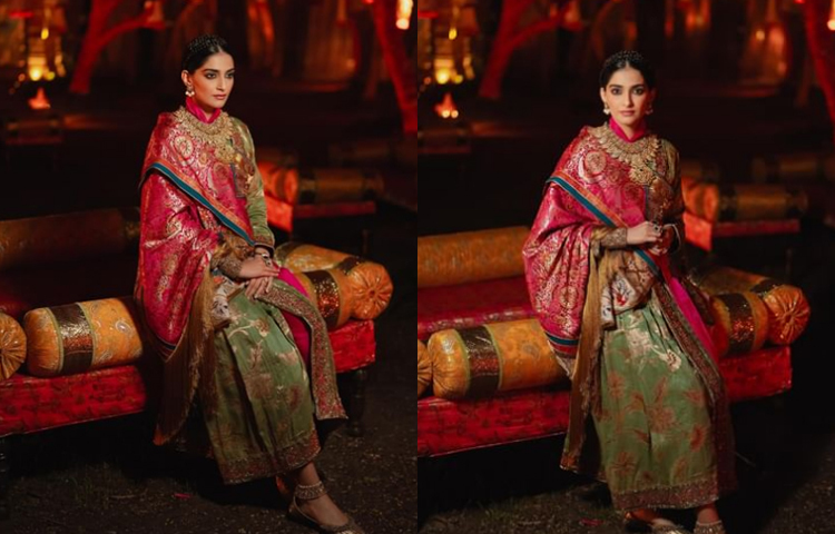 সোনম কাপুর সেজেছিলেন লাদাখের ঐতিহ্যবাহী পোশাকে। ছবি: ইনস্টাগ্রাম