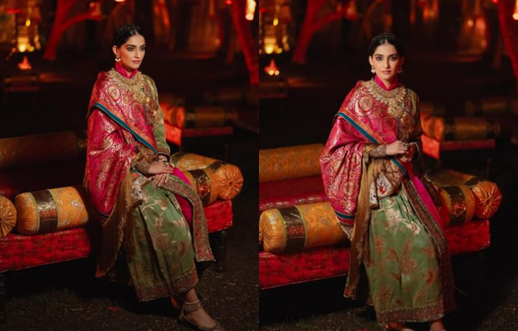আম্বানির ছেলের বিয়েতে সোনম কাপুর সেজেছিলেন লাদাখের ঐতিহ্যবাহী পোশাকে। ছবি: ইনস্টাগ্রাম