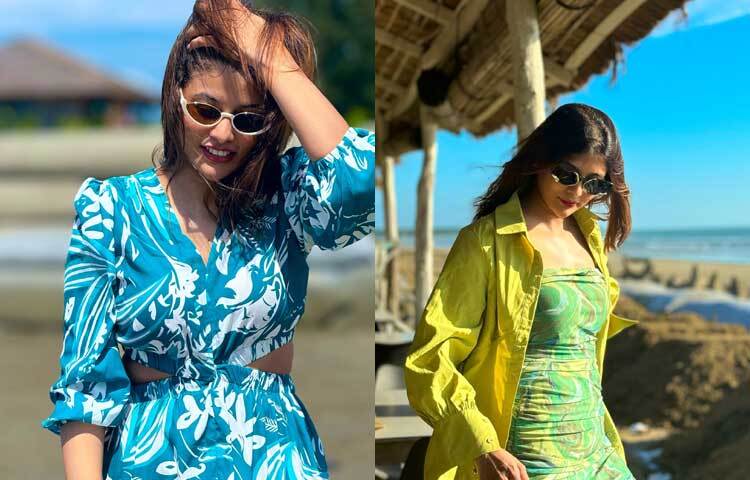 সমুদ্রবিলাসকে প্রাণবন্ত করতে টয়া বেছে নিয়েছেন নীল ও সবুজ রঙের দুটি আউটফিট।