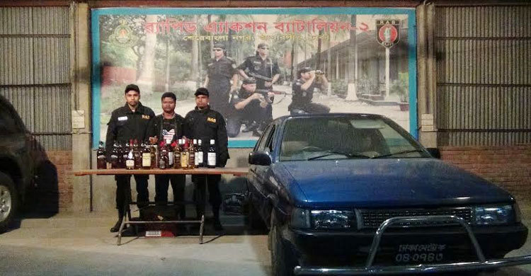 রাজধানীতে বিদেশী মদ ও গাড়ীসহ আটক ১