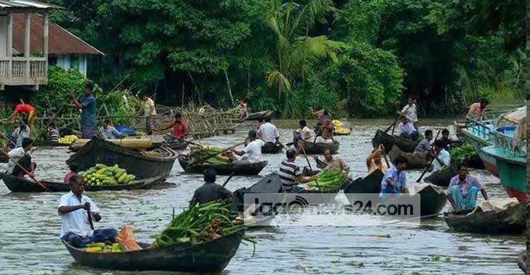 ভাসমান হাটে চলছে জমজমাট সবজি বিক্রি