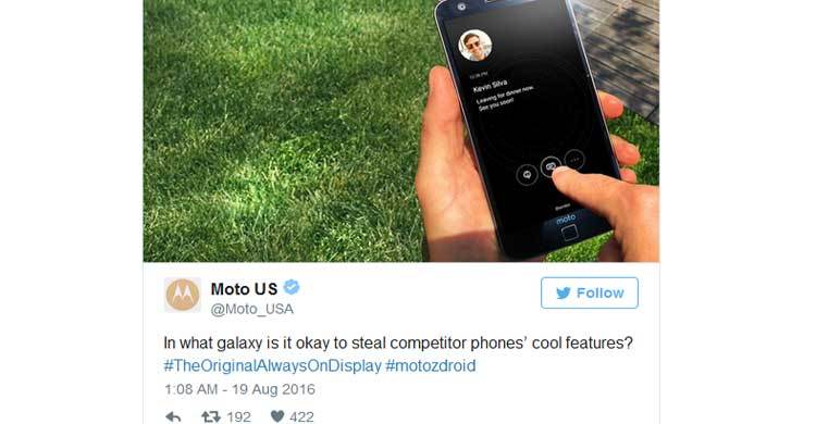 Moto calls out Samsung for ‘stealing’ its Smartphone feature
