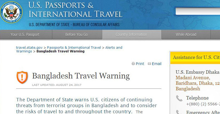 US updates travel warning for its citizens in Bangladesh