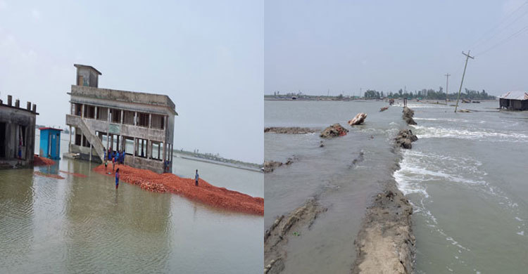 বেড়িবাঁধ ভেঙে তলিয়ে গেছে ১০ হাজার চিংড়ি ঘের