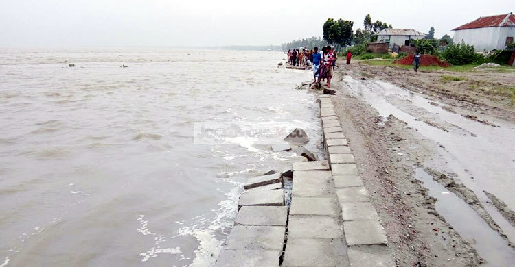 চৌহালী উপজেলা রক্ষা বাঁধে আবারও ধস