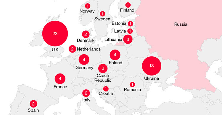 134 Russian diplomats expelled from 20 countries