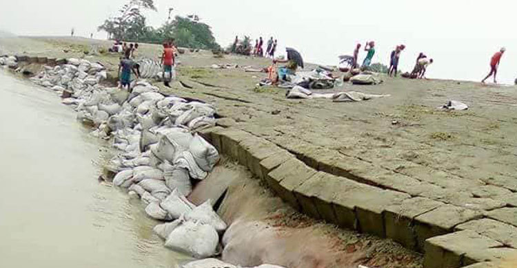 কমলনগরে মেঘনার তীর রক্ষা বাঁধে ফের ধস