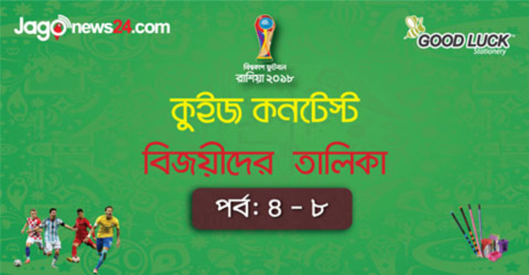 জাগো নিউজ গুডলাক বিশ্বকাপ কুইজ : ৪,৫,৬,৭,৮ রাউন্ডের বিজয়ী