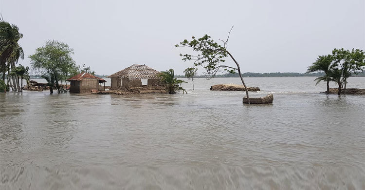 সাতক্ষীরায় বেড়িবাঁধ ভেঙে পানিবন্দি শতাধিক পরিবার